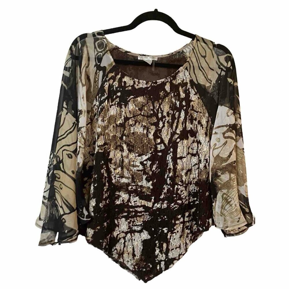 Alberto Makali Brown and Cream Layered Mixed-Print Top